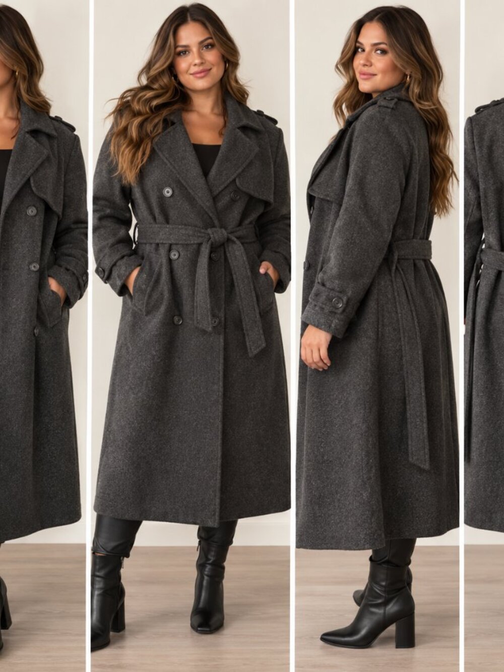 Lauren Ralph Lauren 100% Lambswool Belted Trench Coat Charcoal Gray 2X